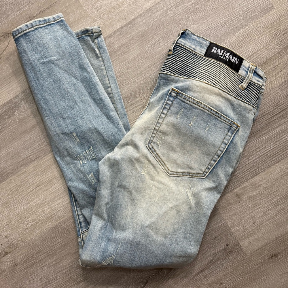 Balmain Men's Skinny Biker Jeans Men's Light Blue Jeans Size 36 - Picture 14 of 16